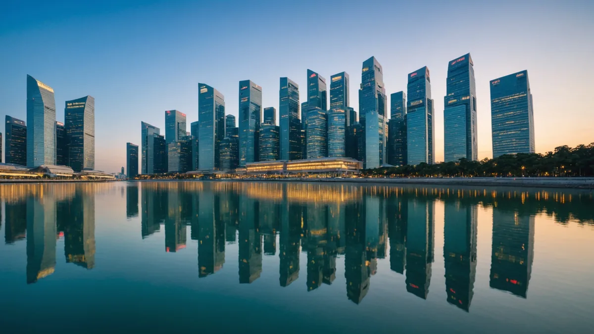 Singapore Central Business District waterfront at dawn