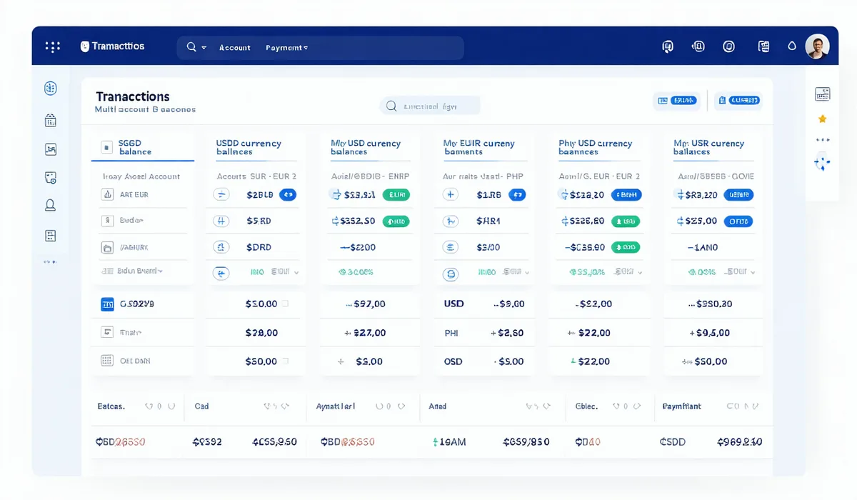 JuniGo payment dashboard showing multi-currency balances and APAC corridor transaction list